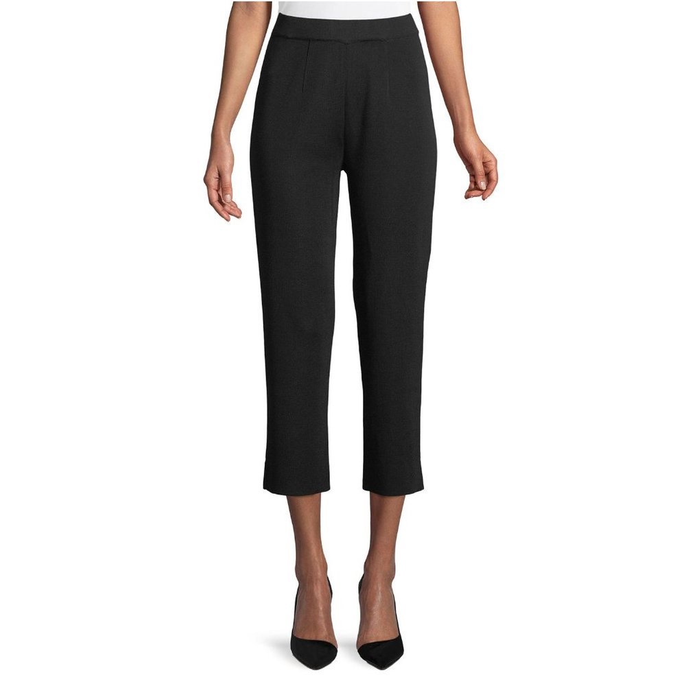 MISOOK Black Knit High Waisted Crop Pants sz M Petite